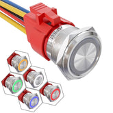 10 Amp 22mm Latching Push Button Switch Angel Eye LED Waterproof Round Self-Locking 7/8'' 1NO 1NC - Blue/Stainless steel-Flat Head